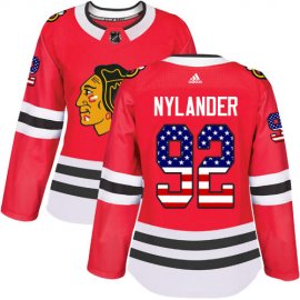 Adidas Chicago Blackhawks #92 Alexander Nylander Red Home Authentic USA Flag Womens Stitched NHL Jersey
