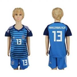 Spain #13 Arrizabalaga Blue Goalkeeper Kid Soccer Country Jersey