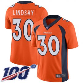Nike Denver Broncos #30 Phillip Lindsay Orange Team Color Mens Stitched NFL 100th Season Vapor Limited Jersey