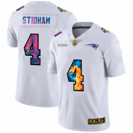 New England New England Patriots #4 Jarrett Stidham Mens White Nike Multi-Color 2020 NFL Crucial Catch Limited NFL Jersey