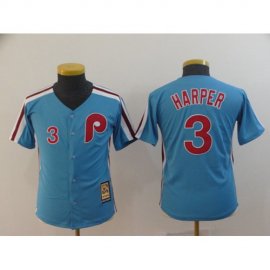 Philadelphia Phillies #3 Bryce Harper Light Blue Cool Base Cooperstown Stitched Youth MLB Jersey