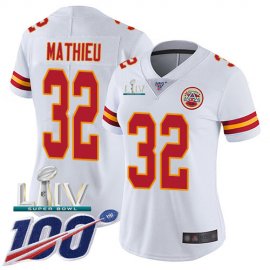 Nike Kansas City Chiefs #32 Tyrann Mathieu White Super Bowl LIV 2020 Womens Stitched NFL 100th Season Vapor Untouchable Limited Jersey