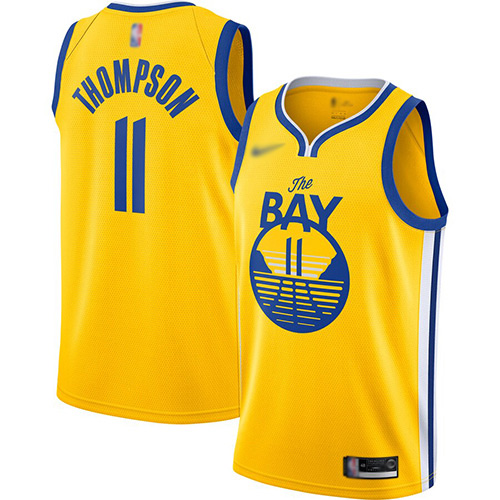 Warriors #11 Klay Thompson Gold Basketball Swingman Statement Edition 2019/2020 Jersey Warriors #11 Klay Thompson Gold Basketball Swingman Statement Edition 2019/2020 Jersey