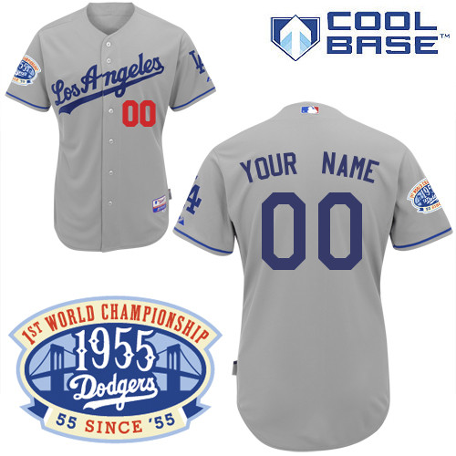 Dodgers Personalized Authentic Grey w/1955 World Series Anniversary Patch MLB Jersey (S-3XL) Dodgers Personalized Authentic Grey w/1955 World Series Anniversary Patch MLB Jersey (S-3XL)