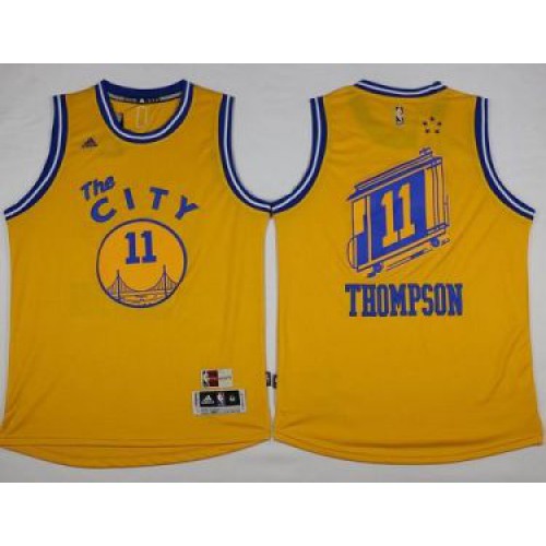 Golden State Warriors #11 Klay Thompson Gold Throwback The City Stitched NBA Jersey Golden State Warriors #11 Klay Thompson Gold Throwback The City Stitched NBA Jersey