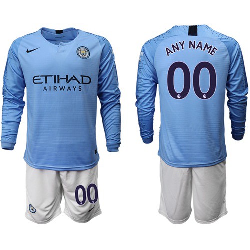 Manchester City Personalized Home Long Sleeves Soccer Club Jersey Manchester City Personalized Home Long Sleeves Soccer Club Jersey