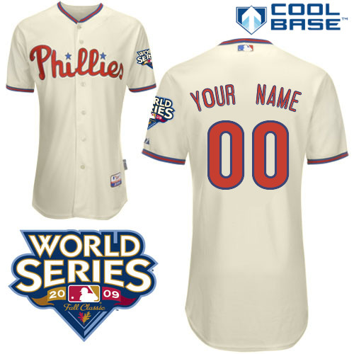 Phillies Personalized Authentic Cream w/2009 World Series Patch Cool Base MLB Jersey (S-3XL) Phillies Personalized Authentic Cream w/2009 World Series Patch Cool Base MLB Jersey (S-3XL)
