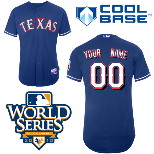Rangers Customized Authentic Blue Cool Base MLB Jersey w/2010 World Series Patch (S-3XL) Rangers Customized Authentic Blue Cool Base MLB Jersey w/2010 World Series Patch (S-3XL)