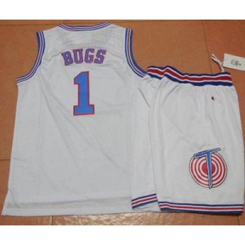 Space Jam Tune Squad #1 Bugs Bunny White Movie Stitched Basketball Jersey Space Jam Tune Squad #1 Bugs Bunny White Movie Stitched Basketball Jersey