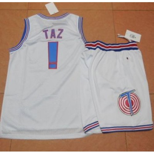 Space Jam Tune Squad #1 Taz White Stitched Basketball Jersey Space Jam Tune Squad #1 Taz White Stitched Basketball Jersey