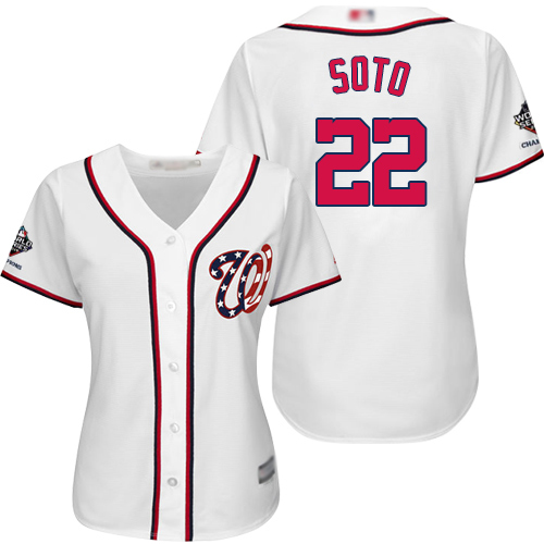 Washington Nationals #22 Juan Soto White Home 2019 World Series Champions Womens Stitched MLB Jersey Washington Nationals #22 Juan Soto White Home 2019 World Series Champions Womens Stitched MLB Jersey