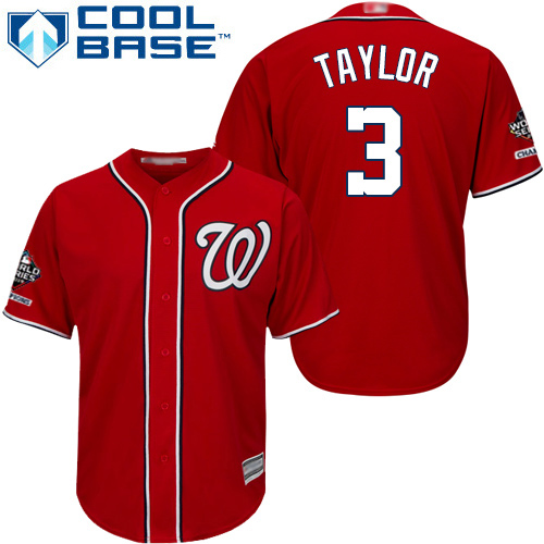 Washington Nationals #3 Michael Taylor Red Cool Base 2019 World Series Champions Stitched Youth MLB Jersey Washington Nationals #3 Michael Taylor Red Cool Base 2019 World Series Champions Stitched Youth MLB Jersey
