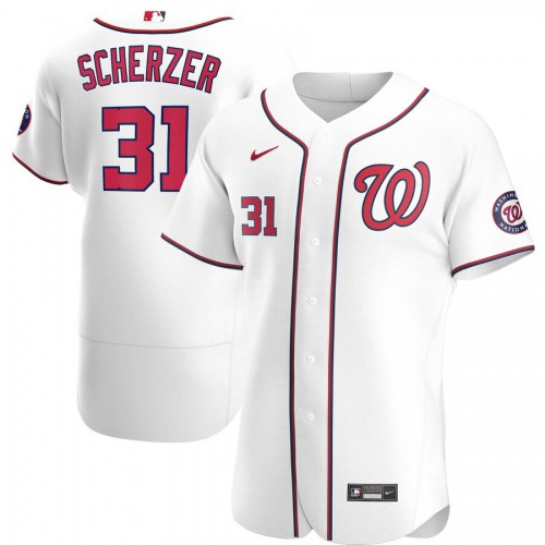 Washington Nationals #31 Max Scherzer Mens Nike White Home 2020 Authentic Player MLB Jersey Washington Nationals #31 Max Scherzer Mens Nike White Home 2020 Authentic Player MLB Jersey