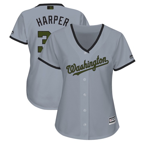 Washington Nationals #34 Bryce Harper Grey 2018 Memorial Day Cool Base Womens Stitched MLB Jersey Washington Nationals #34 Bryce Harper Grey 2018 Memorial Day Cool Base Womens Stitched MLB Jersey