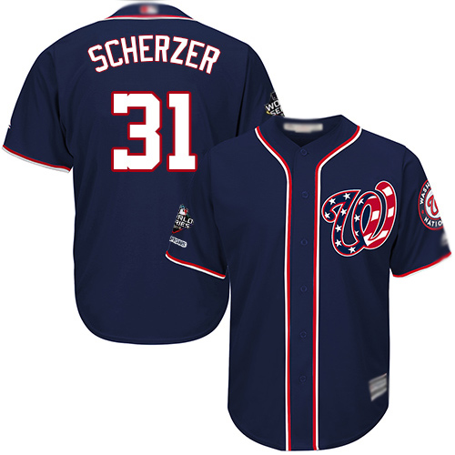 Washington Nationals #31 Max Scherzer Navy Blue Cool Base 2019 World Series Champions Stitched Youth MLB Jersey Washington Nationals #31 Max Scherzer Navy Blue Cool Base 2019 World Series Champions Stitched Youth MLB Jersey