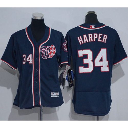 Washington Nationals #34 Bryce Harper Navy Blue Flexbase Authentic Womens Stitched MLB Jersey Washington Nationals #34 Bryce Harper Navy Blue Flexbase Authentic Womens Stitched MLB Jersey