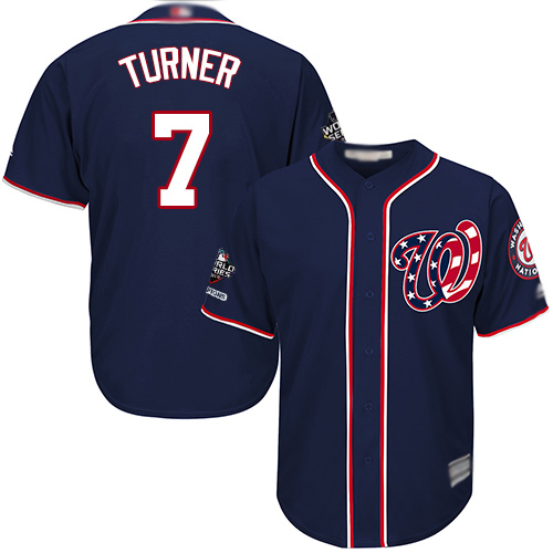 Washington Nationals #7 Trea Turner Navy Blue Cool Base 2019 World Series Champions Stitched Youth MLB Jersey Washington Nationals #7 Trea Turner Navy Blue Cool Base 2019 World Series Champions Stitched Youth MLB Jersey