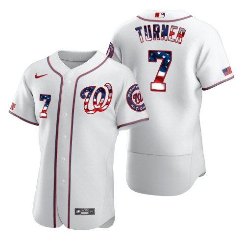Washington Nationals #7 Trea Turner Mens Nike White Fluttering USA Flag Limited Edition Authentic MLB Jersey Washington Nationals #7 Trea Turner Mens Nike White Fluttering USA Flag Limited Edition Authentic MLB Jersey