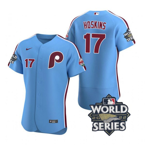 Phillies 17 Rhys Hoskins Blue Nike 2022 World Series Flexbase Jersey Phillies 17 Rhys Hoskins Blue Nike 2022 World Series Flexbase Jersey
