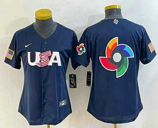 Womens USA Baseball 2023 Navy Big Logo With Patch World Classic Stitched Jerseys Womens USA Baseball 2023 Navy Big Logo With Patch World Classic Stitched Jerseys