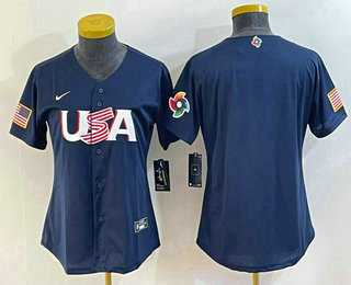 Womens USA Baseball Blank 2023 Navy World Classic Stitched Jersey Womens USA Baseball Blank 2023 Navy World Classic Stitched Jersey