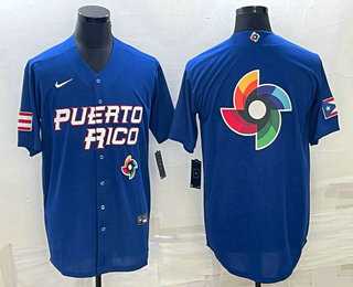 Mens Puerto Rico Baseball 2023 Royal World Big Logo With Patch Classic Stitched Jersey Mens Puerto Rico Baseball 2023 Royal World Big Logo With Patch Classic Stitched Jersey