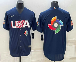Mens USA Baseball Blank 2023 Navy World Baseball Big Logo Classic Stitched Jersey Mens USA Baseball Blank 2023 Navy World Baseball Big Logo Classic Stitched Jersey