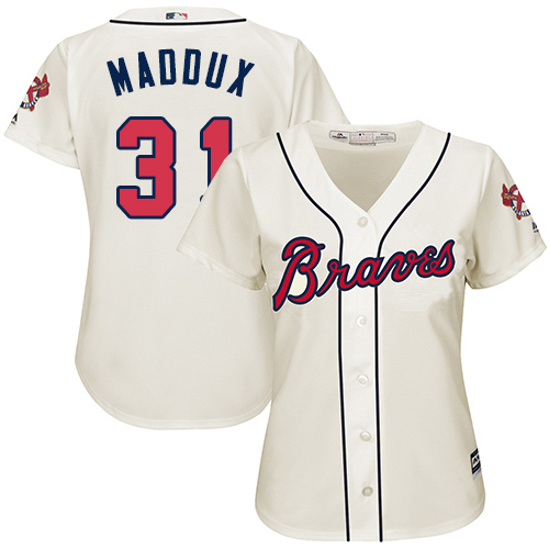 Atlanta Braves #31 Greg Maddux Cream Alternate Womens Stitched MLB Jersey Atlanta Braves #31 Greg Maddux Cream Alternate Womens Stitched MLB Jersey