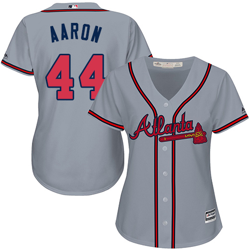 Atlanta Braves #44 Hank Aaron Grey Road Womens Stitched MLB Jersey Atlanta Braves #44 Hank Aaron Grey Road Womens Stitched MLB Jersey