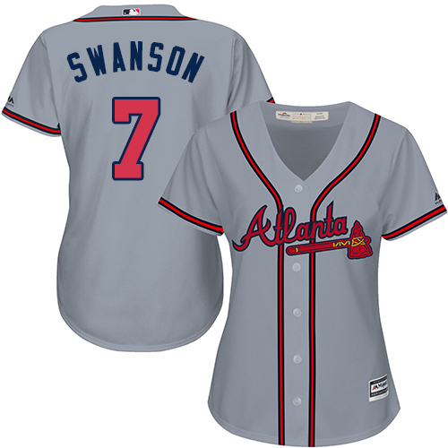 Atlanta Braves #7 Dansby Swanson Grey Road Womens Stitched MLB Jersey Atlanta Braves #7 Dansby Swanson Grey Road Womens Stitched MLB Jersey
