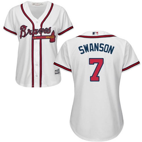 Atlanta Braves #7 Dansby Swanson White Home Womens Stitched MLB Jersey Atlanta Braves #7 Dansby Swanson White Home Womens Stitched MLB Jersey