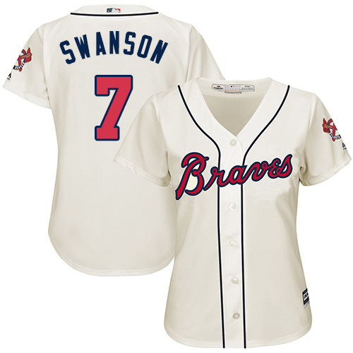 Atlanta Braves #7 Dansby Swanson Cream Alternate Womens Stitched MLB Jersey Atlanta Braves #7 Dansby Swanson Cream Alternate Womens Stitched MLB Jersey