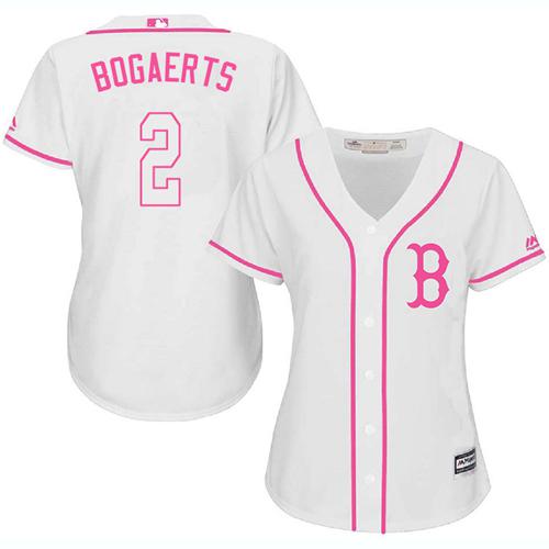 Boston Red Sox #2 Xander Bogaerts White/Pink Fashion Womens Stitched MLB Jersey Boston Red Sox #2 Xander Bogaerts White/Pink Fashion Womens Stitched MLB Jersey