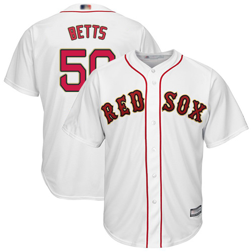 Boston Red Sox #50 Mookie Betts White 2019 Gold Program Cool Base Stitched Youth MLB Jersey Boston Red Sox #50 Mookie Betts White 2019 Gold Program Cool Base Stitched Youth MLB Jersey