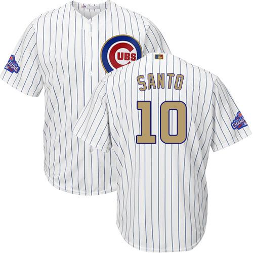 Chicago Cubs #10 Ron Santo White(Blue Strip) 2017 Gold Program Cool Base Stitched Youth MLB Jersey Chicago Cubs #10 Ron Santo White(Blue Strip) 2017 Gold Program Cool Base Stitched Youth MLB Jersey