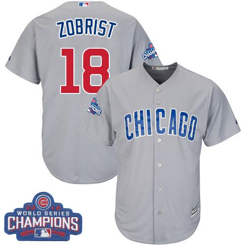 Chicago Cubs #18 Ben Zobrist Grey Road 2016 World Series Champions Stitched Youth MLB Jersey Chicago Cubs #18 Ben Zobrist Grey Road 2016 World Series Champions Stitched Youth MLB Jersey