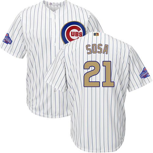 Chicago Cubs #21 Sammy Sosa White(Blue Strip) 2017 Gold Program Cool Base Stitched Youth MLB Jersey Chicago Cubs #21 Sammy Sosa White(Blue Strip) 2017 Gold Program Cool Base Stitched Youth MLB Jersey