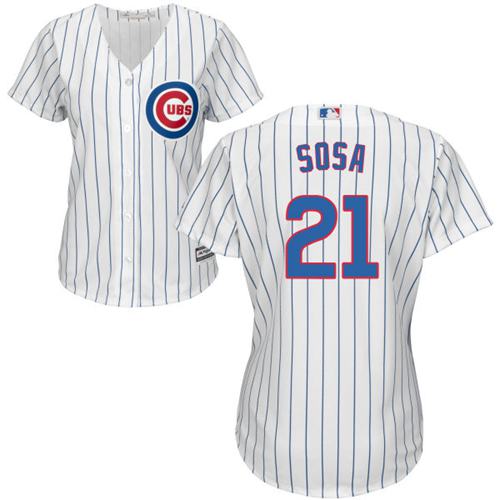 Chicago Cubs #21 Sammy Sosa White(Blue Strip) Home Womens Stitched MLB Jersey Chicago Cubs #21 Sammy Sosa White(Blue Strip) Home Womens Stitched MLB Jersey