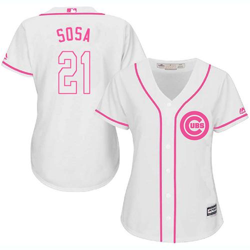 Chicago Cubs #21 Sammy Sosa White/Pink Fashion Womens Stitched MLB Jersey Chicago Cubs #21 Sammy Sosa White/Pink Fashion Womens Stitched MLB Jersey