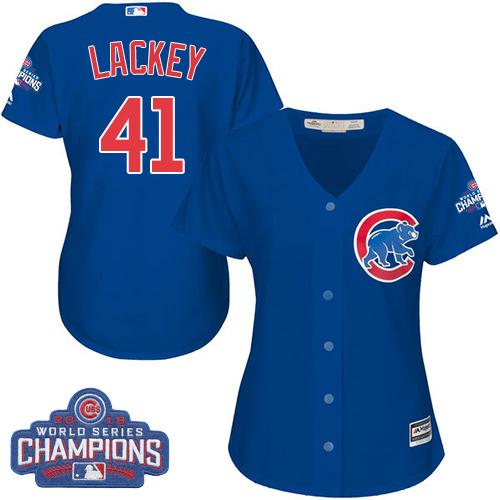 Chicago Cubs #41 John Lackey Blue Alternate 2016 World Series Champions Womens Stitched MLB Jersey Chicago Cubs #41 John Lackey Blue Alternate 2016 World Series Champions Womens Stitched MLB Jersey
