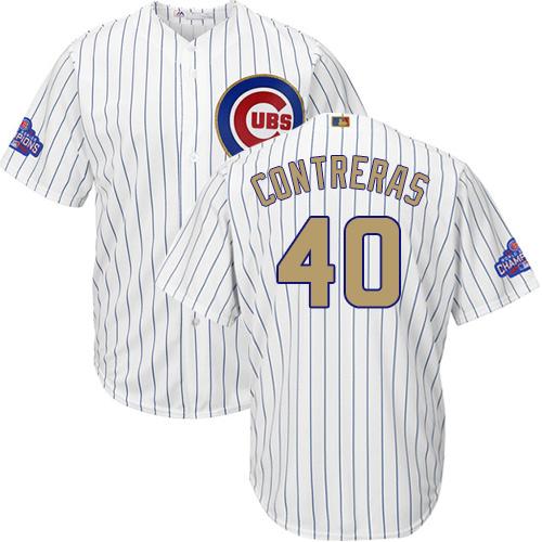Chicago Cubs #40 Willson Contreras White(Blue Strip) 2017 Gold Program Cool Base Stitched Youth MLB Jersey Chicago Cubs #40 Willson Contreras White(Blue Strip) 2017 Gold Program Cool Base Stitched Youth MLB Jersey