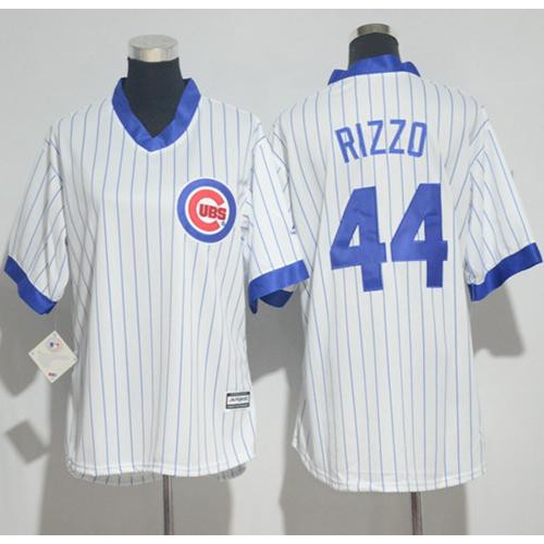 Chicago Cubs #44 Anthony Rizzo White(Blue Strip) Cooperstown Womens Stitched MLB Jersey Chicago Cubs #44 Anthony Rizzo White(Blue Strip) Cooperstown Womens Stitched MLB Jersey