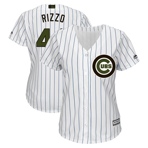 Chicago Cubs #44 Anthony Rizzo White(Blue Strip) 2018 Memorial Day Cool Base Womens Stitched MLB Jersey Chicago Cubs #44 Anthony Rizzo White(Blue Strip) 2018 Memorial Day Cool Base Womens Stitched MLB Jersey