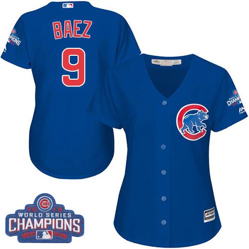 Chicago Cubs #9 Javier Baez Blue Alternate 2016 World Series Champions Womens Stitched MLB Jersey Chicago Cubs #9 Javier Baez Blue Alternate 2016 World Series Champions Womens Stitched MLB Jersey