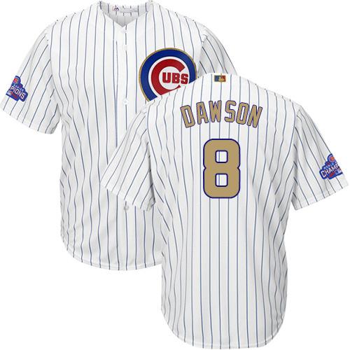 Chicago Cubs #8 Andre Dawson White(Blue Strip) 2017 Gold Program Cool Base Stitched Youth MLB Jersey Chicago Cubs #8 Andre Dawson White(Blue Strip) 2017 Gold Program Cool Base Stitched Youth MLB Jersey