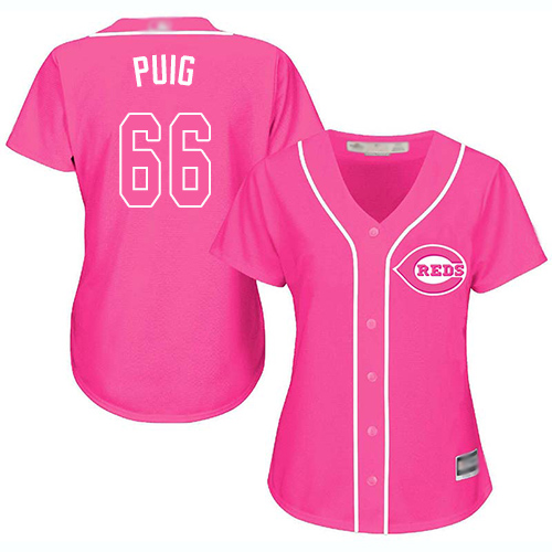 Cincinnati Reds #66 Yasiel Puig Pink Fashion Womens Stitched MLB Jersey Cincinnati Reds #66 Yasiel Puig Pink Fashion Womens Stitched MLB Jersey