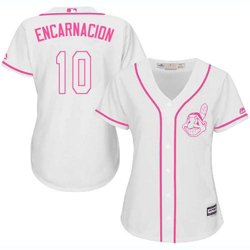 Cleveland Indians #10 Edwin Encarnacion White/Pink Fashion Womens Stitched MLB Jersey Cleveland Indians #10 Edwin Encarnacion White/Pink Fashion Womens Stitched MLB Jersey