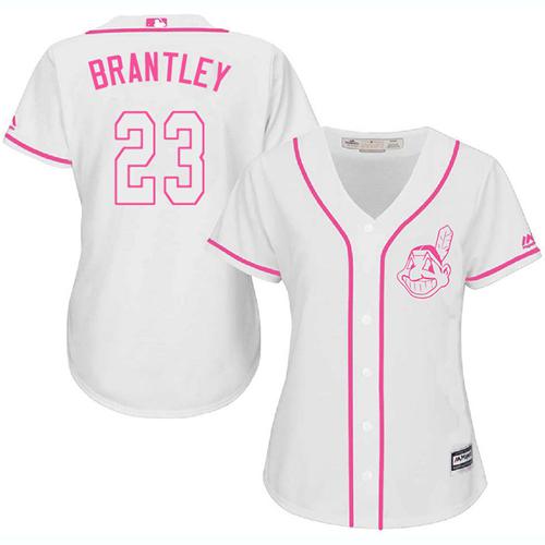 Cleveland Indians #23 Michael Brantley White/Pink Fashion Womens Stitched MLB Jersey Cleveland Indians #23 Michael Brantley White/Pink Fashion Womens Stitched MLB Jersey