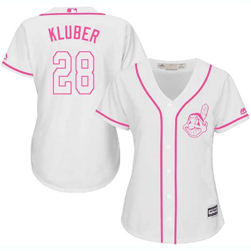 Cleveland Indians #28 Corey Kluber White/Pink Fashion Womens Stitched MLB Jersey Cleveland Indians #28 Corey Kluber White/Pink Fashion Womens Stitched MLB Jersey
