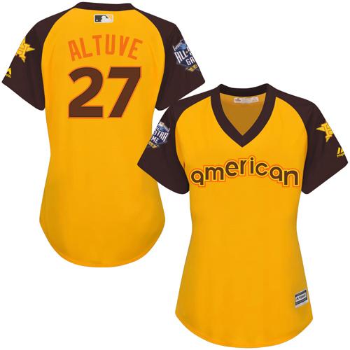 Houston Astros #27 Jose Altuve Gold 2016 All-Star American League Womens Stitched MLB Jersey Houston Astros #27 Jose Altuve Gold 2016 All-Star American League Womens Stitched MLB Jersey